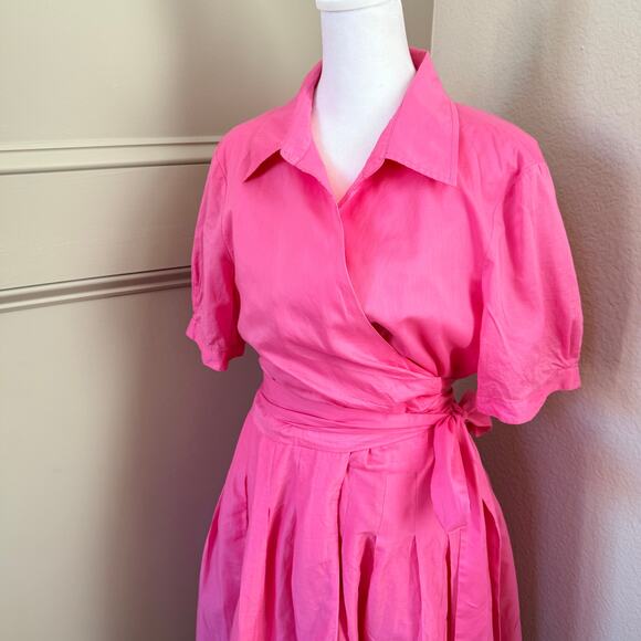 Vintage Inspired Alex Marie Pink Wrap Dress Size 14 Eyelet Hem Fit & Flare - Picture 2 of 11